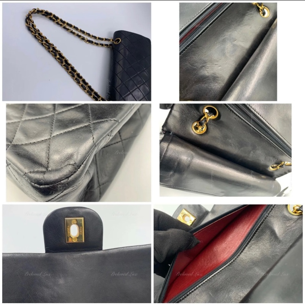 Authentic CHANEL Lambskin Double Chain Double Medium Flap Bag black/gold - Picture 8 of 13